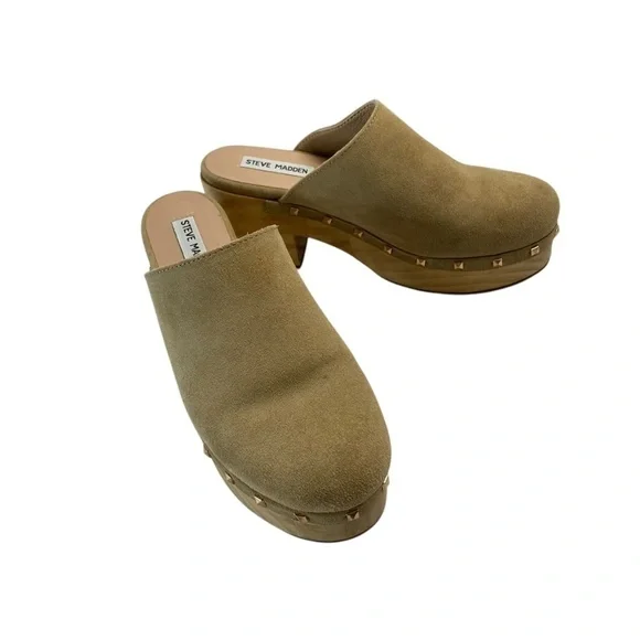 ANTHROPOLOGIE X STEVE MADDEN Brooklyn Clog Taupe Suede Leather Size 7.5 - Picture 2 of 10